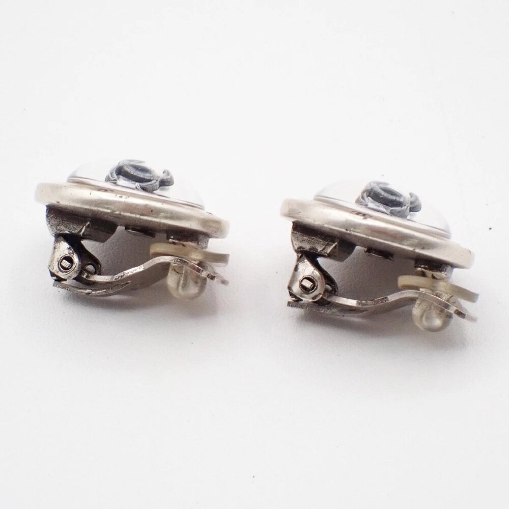 CHANEL CC Logo Round Button 99P Earrings Clip-On Clear SHW France 64RL668 - Picture 2 of 15